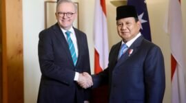 Menteri Pertahanan RI sekaligus presiden terpilih 2024-2029 Prabowo Subianto bersma Perdana Menteri (PM) Australia Anthony Albanese.  (Dok. Tim Media Praowo)

